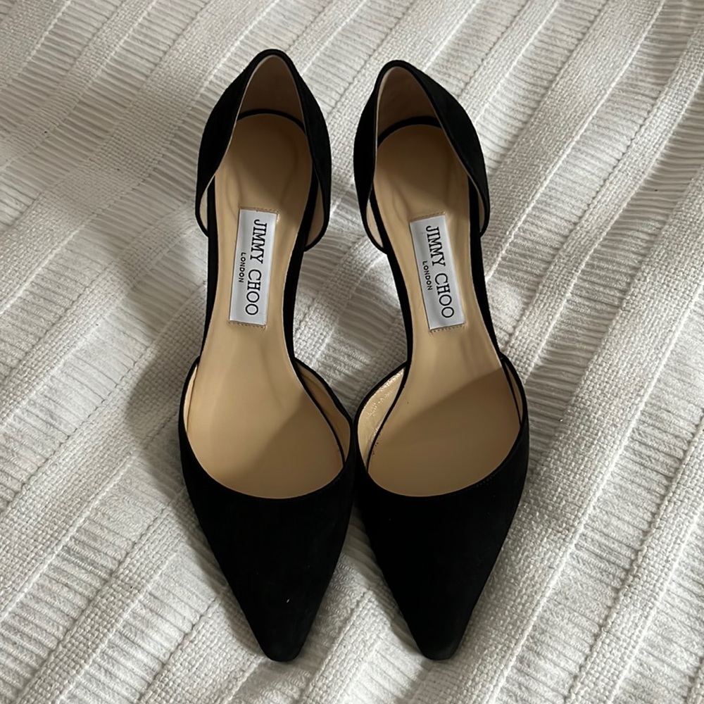 Black suede Jimmy Choo court shoes
